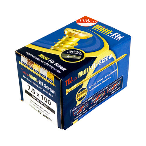 7.5 x 120 Concrete Screws - TX - Flat Countersunk - Yellow
