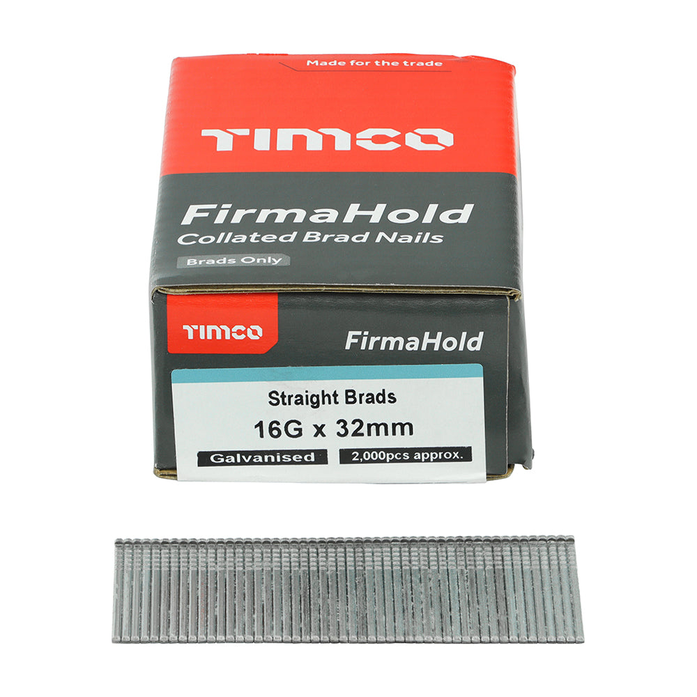 16g x 32 FirmaHold Collated Brad Nails - 16 Gauge - Straight - Galvanised