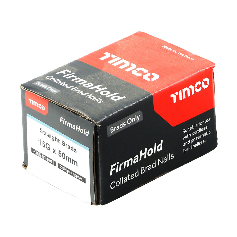 16g x 50 FirmaHold Collated Brad Nails - 16 Gauge - Straight - Galvanised